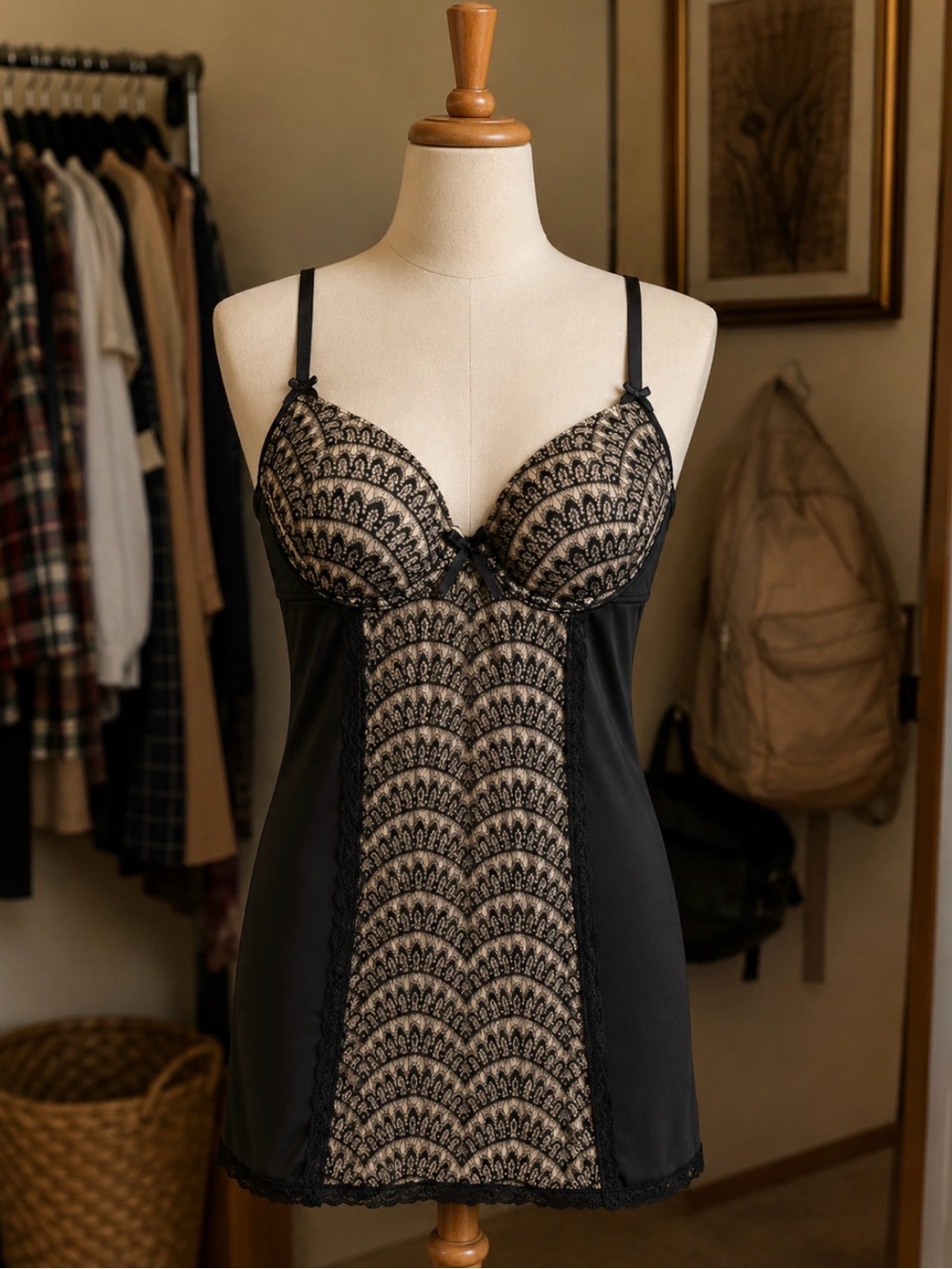 Marilyn Monroe Black Lace & Nude Satin Chemise